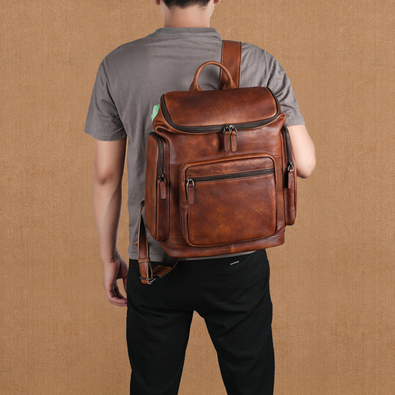 Retro Doppel-Schicht Rindsleder Rucksack – Bild 2 | LuxeStyle