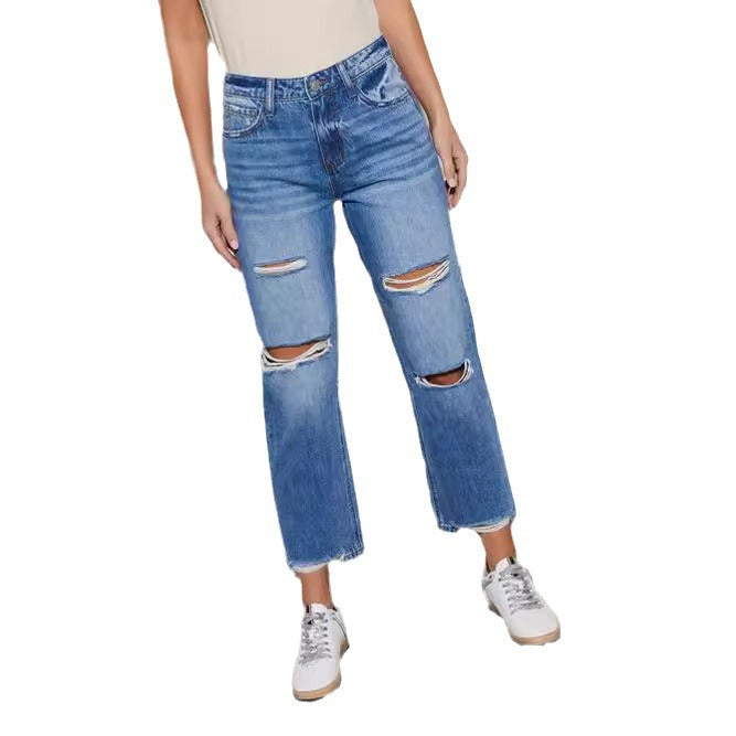 Casual High Waist Jeans mit Rissen