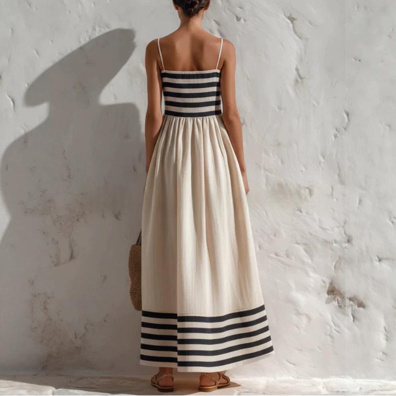 Gestreiftes Leinen-Patchwork Slipdress
