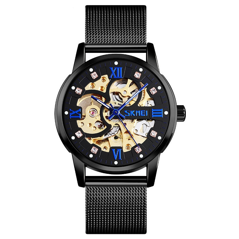 SKMEI Mechanische Herrenuhr mit Edelstahl-Mesh-Armband