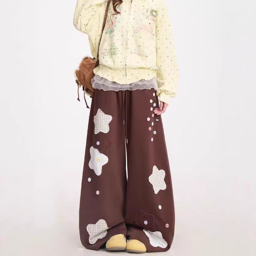 Retro Patchwork Plaid Wide Leg Pants
