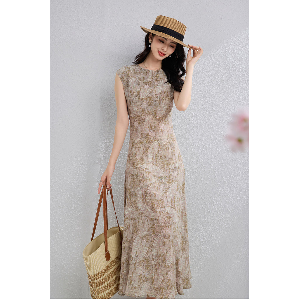 Elegantes, kurzärmliges Seidenkleid mit Rundhals – Bild 5 | LuxeStyle