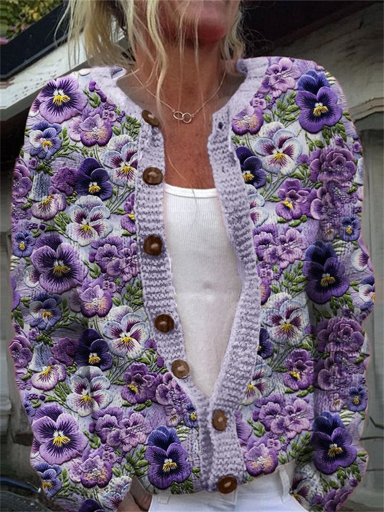 Gestrickter Cardigan mit Blumenmuster – Bild 6 | LuxeStyle