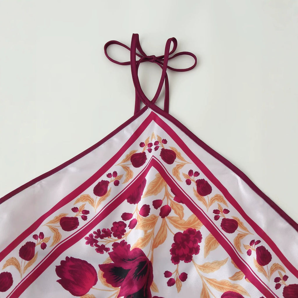 Eleganter figurbetonender Blumenprint-Oberteil mit durchsichtigem Rück