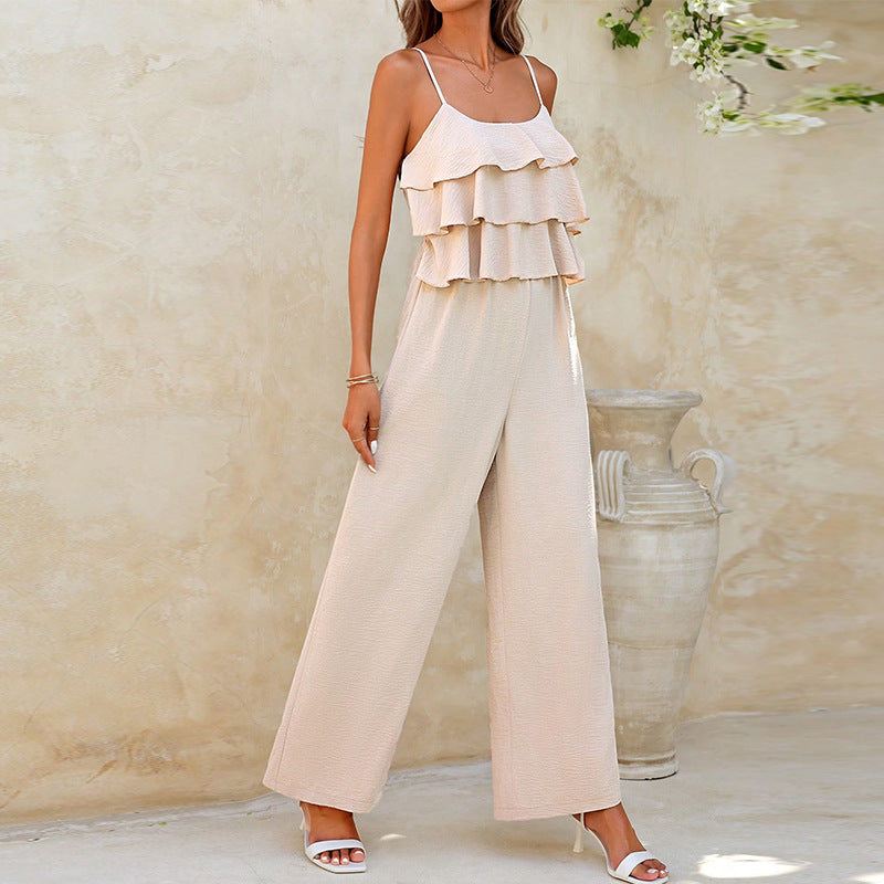 Jumpsuit mit Rüschen und weitem Bein