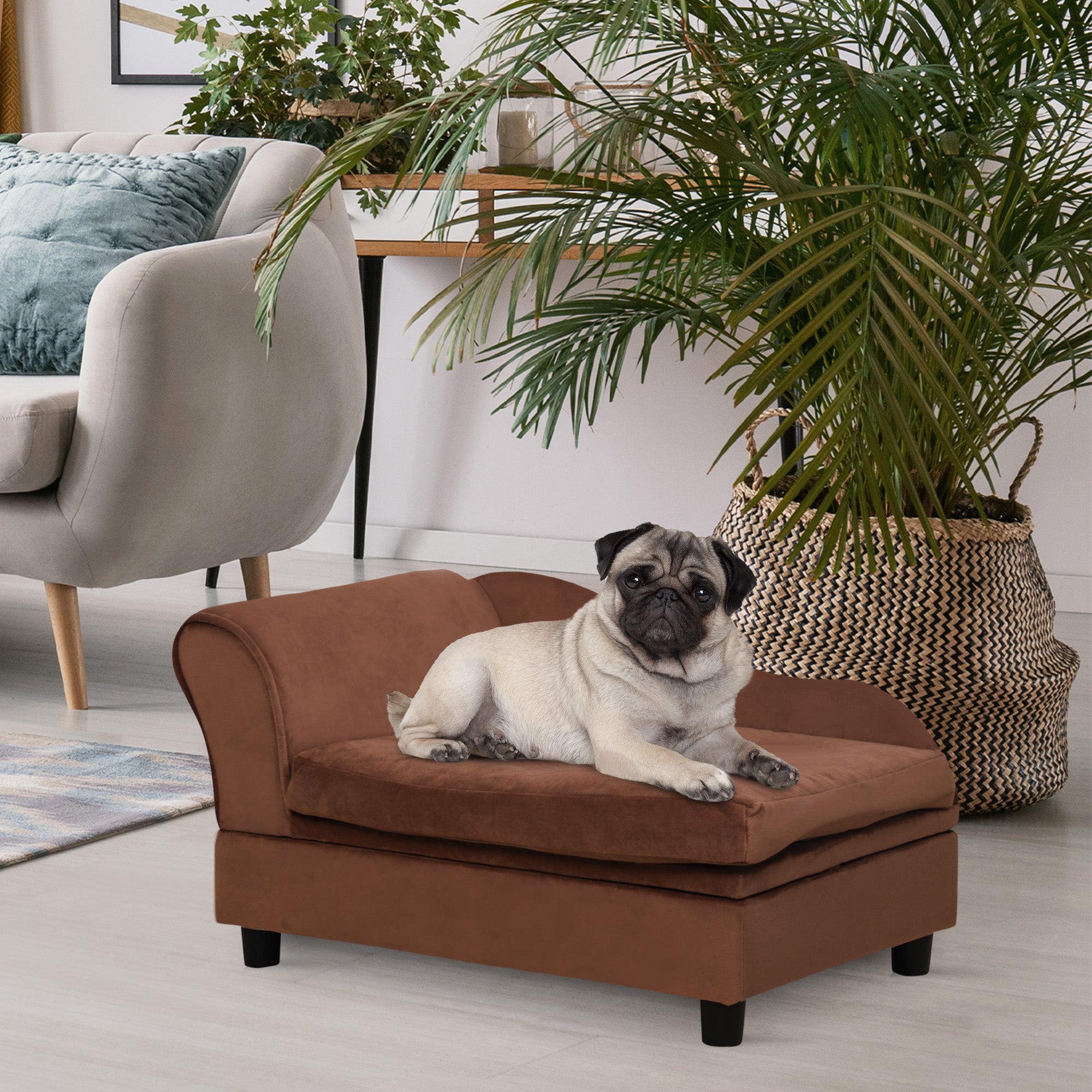 Pet-Sofa mit Lagerfach für Katzen & kleine Hunde, braun