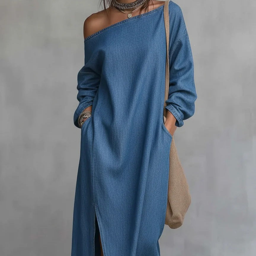 Off-Shoulder Denimkleid