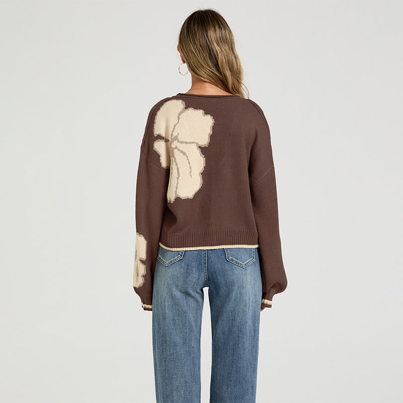 Jacquard Color-Block Strick-Cardigan für Damen