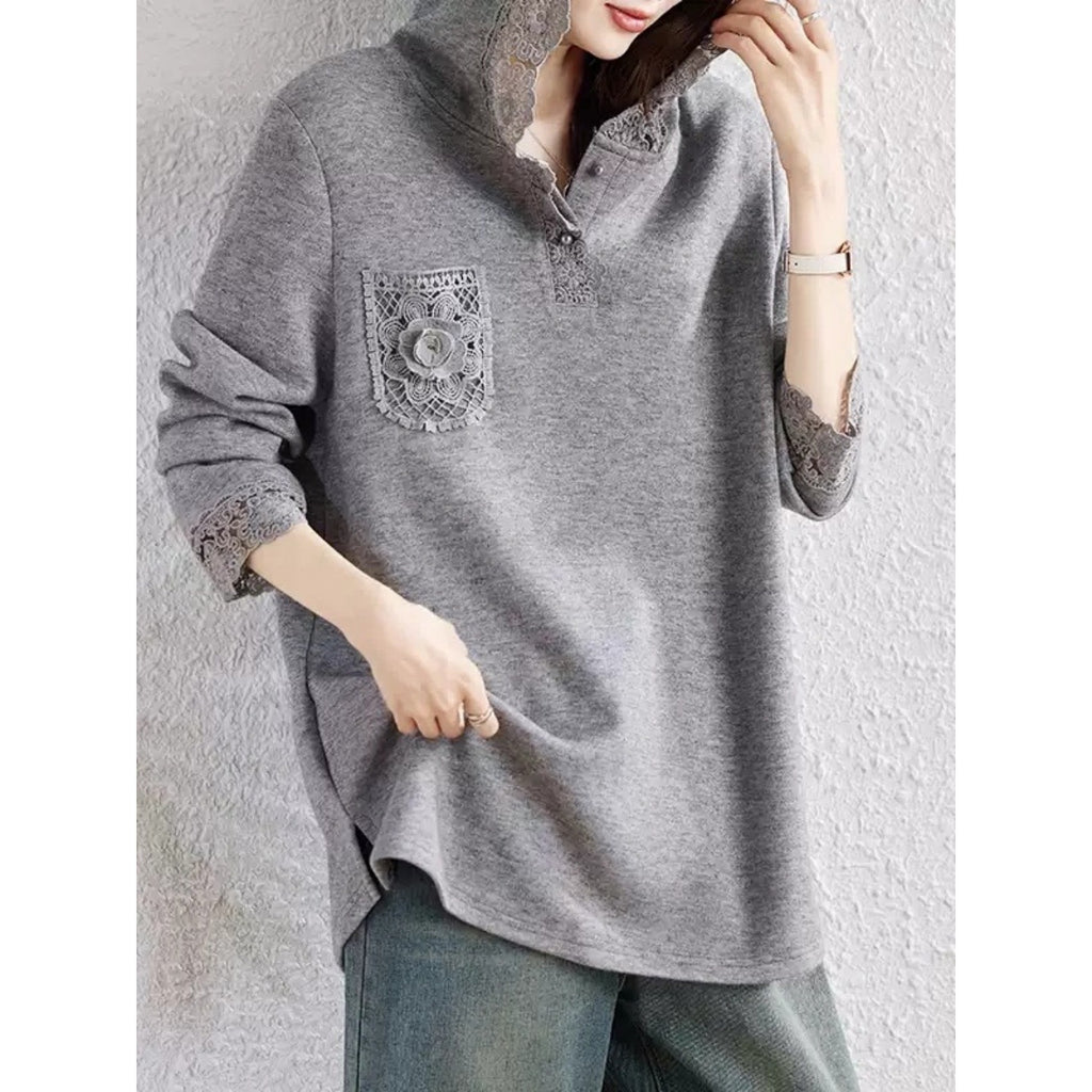 Locker sitzendes Kapuzen-Sweatshirt mit Spitze