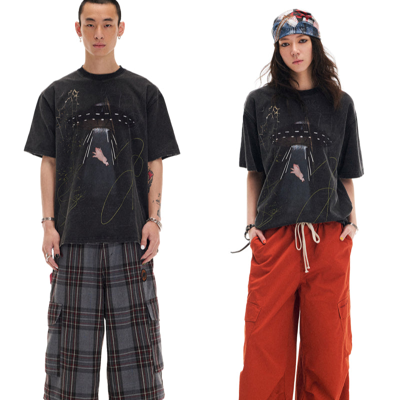 Oranges T-Shirt mit Retro-Muster