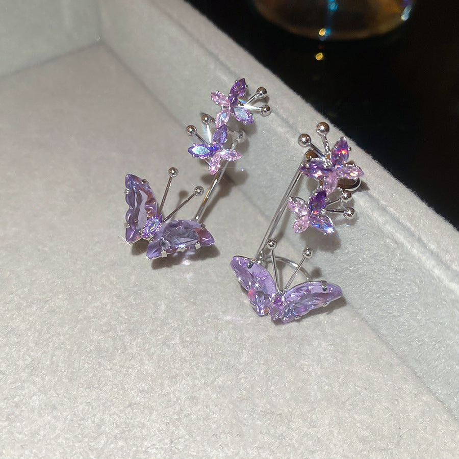 Koreanische Lila Kristallblumen Ohrstecker – Ansicht 2