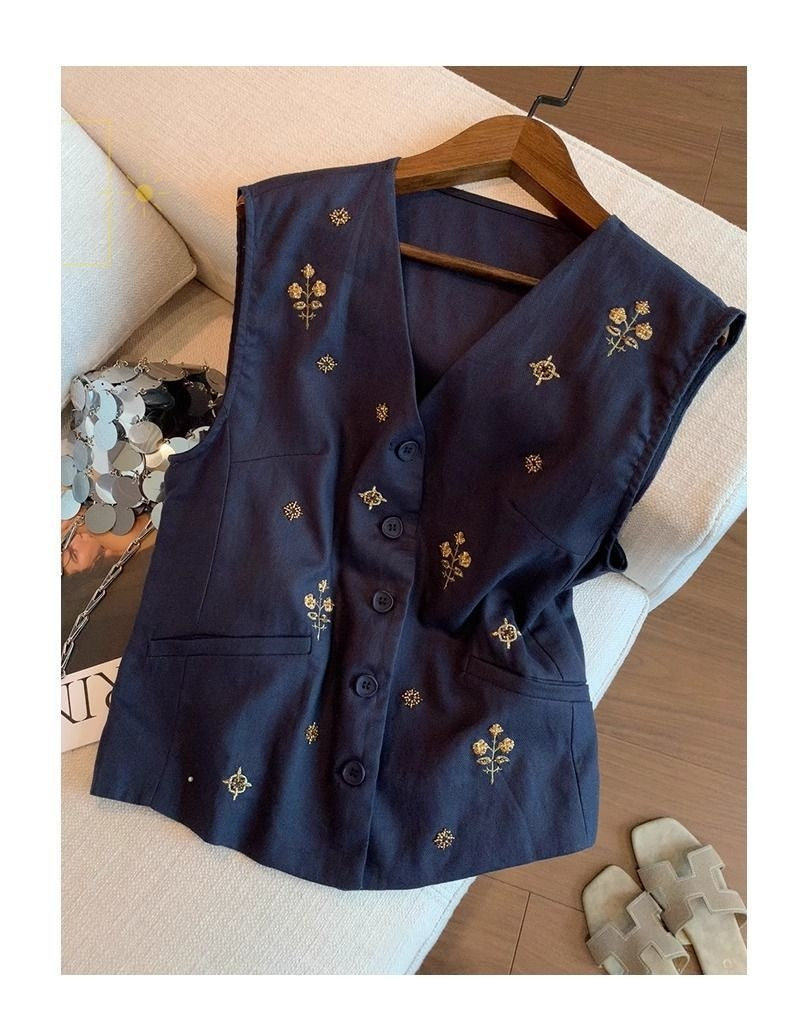 Elegante V-Neck Leinen-Weste
