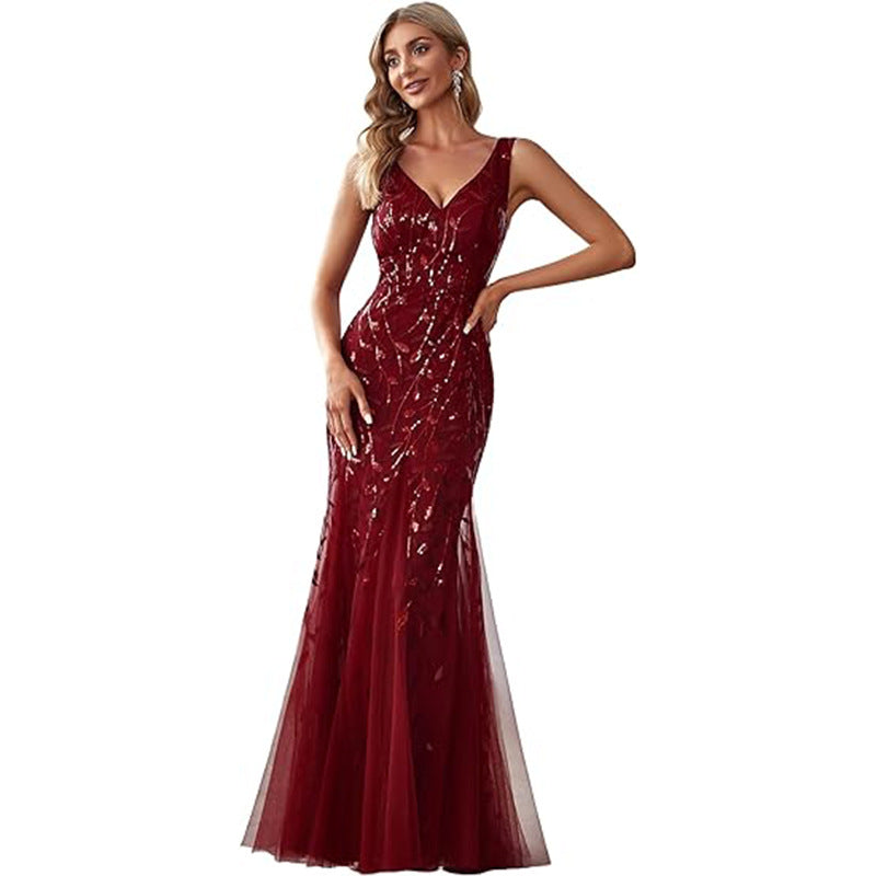V-Ausschnitt Tüll-Glitzerkleid mit Stickerei – Bild 2 | LuxeStyle