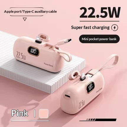 Mini Powerbank mit integriertem Kabel, 5000 mAh