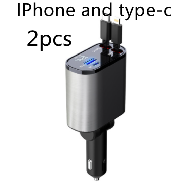 KFZ-Schnellladegerät 100W · ausziehbare Kabel USB-C & Lightning