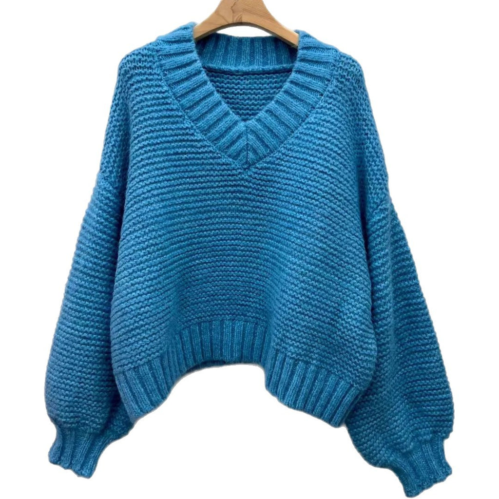 Grobstick-Pullover mit V-Ausschnitt