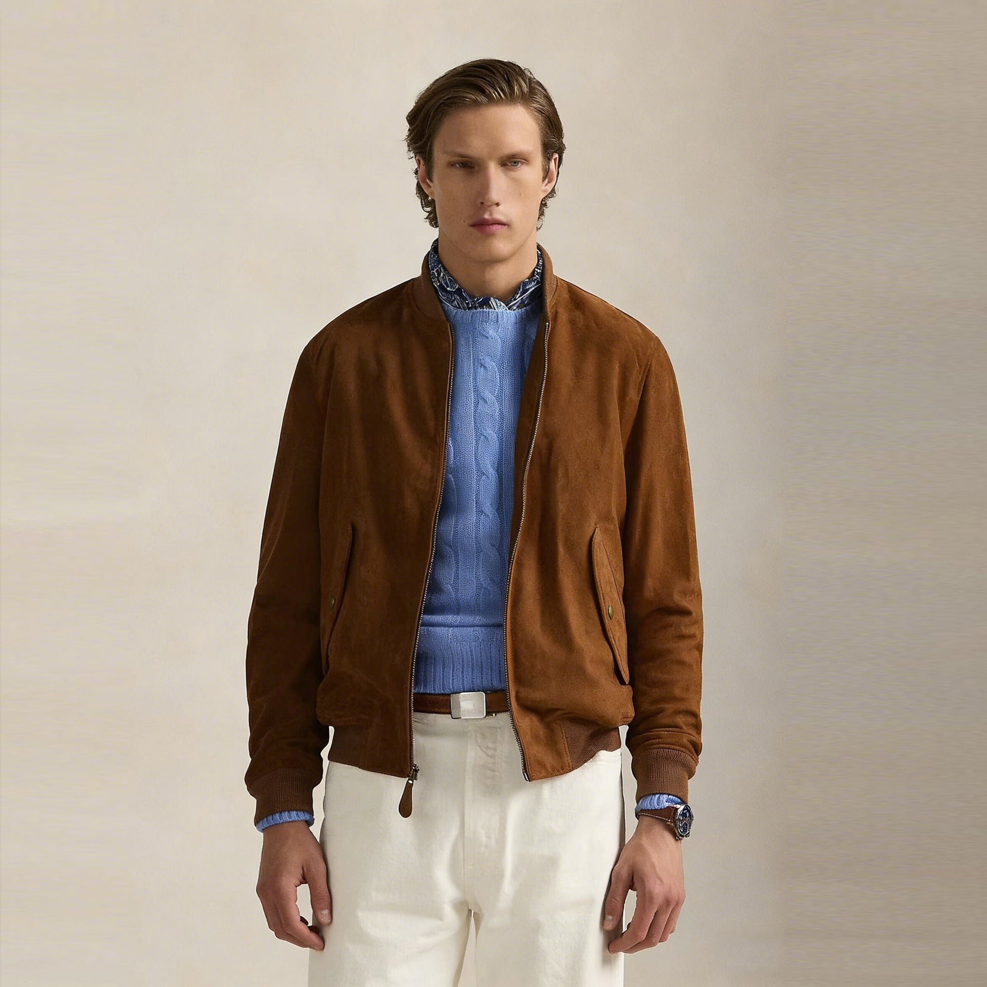 Herren Lederjacke mit Stehkragen