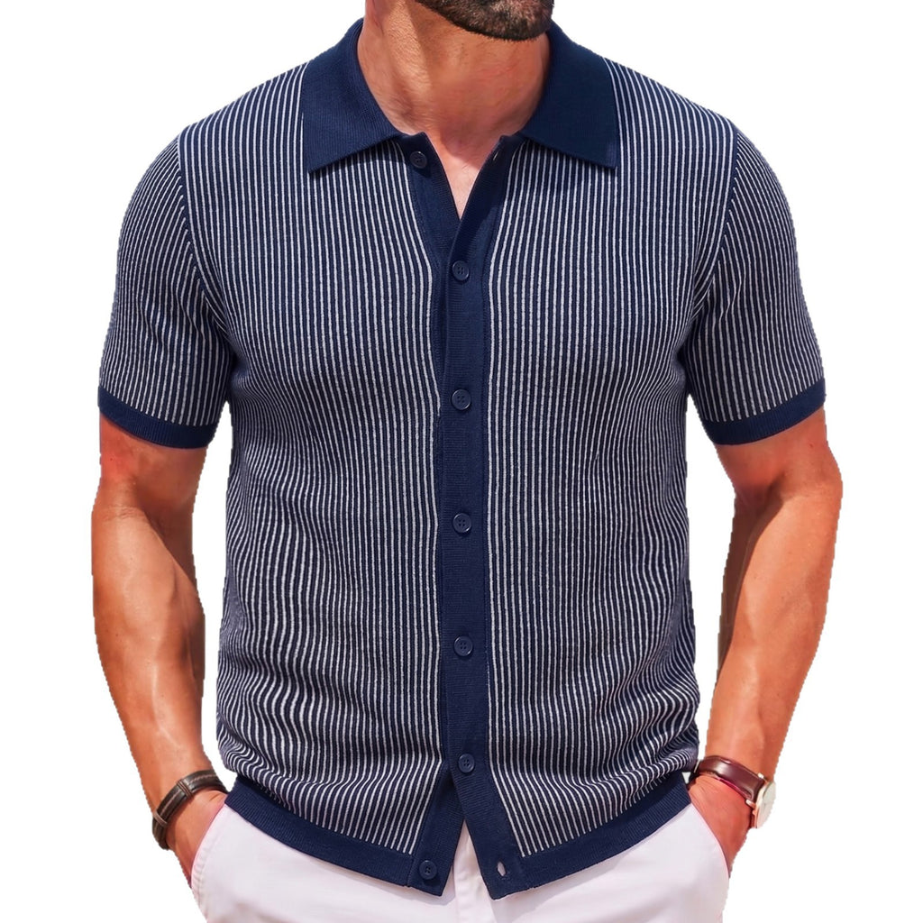 Herren Strickpullover mit Streifen und Revers – Ansicht 2