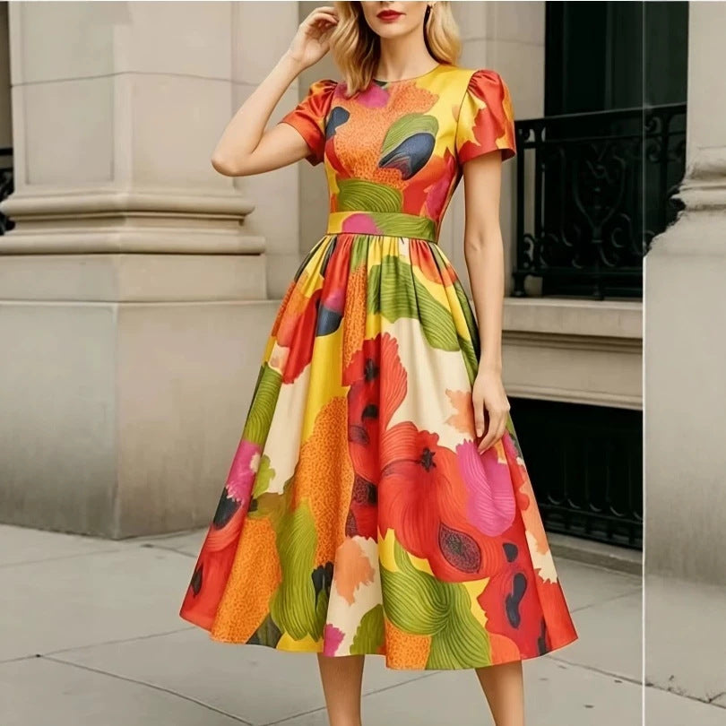 Tailliertes Maxi-Kleid mit Puffärmeln – Bild 5 | LuxeStyle