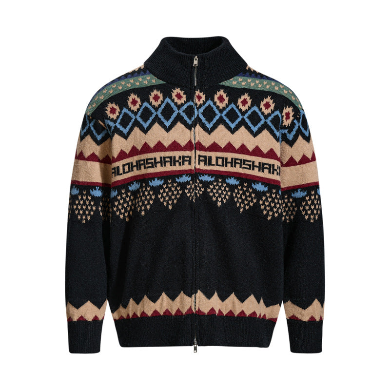Herren Retro Jacquard Cardigan