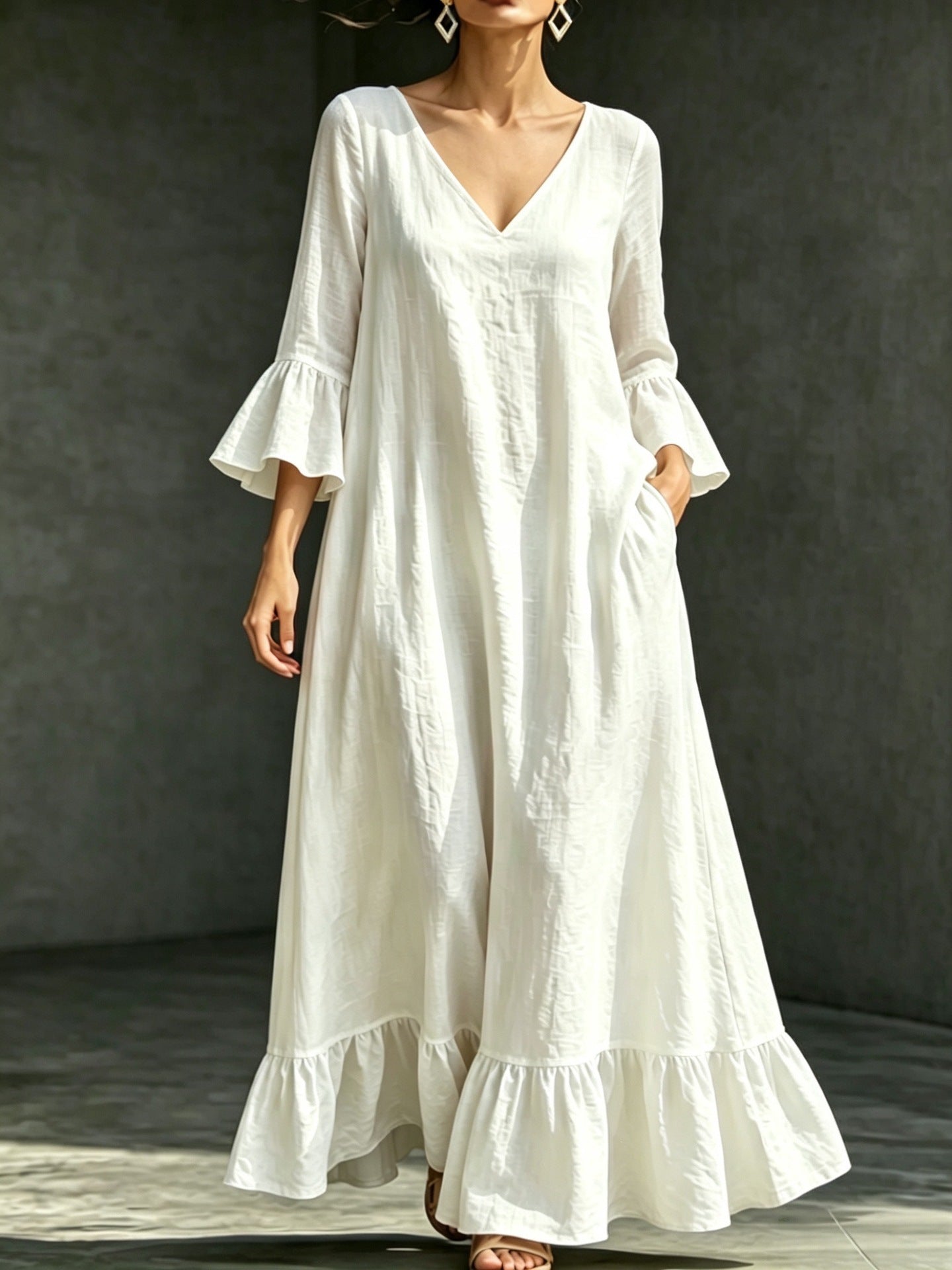 Midikleid mit Rüschensaum und 3/4-Ärmeln