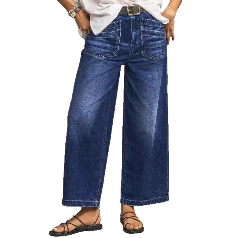 Retro Loose-Fit Wide-Leg Denim Jeans für Damen