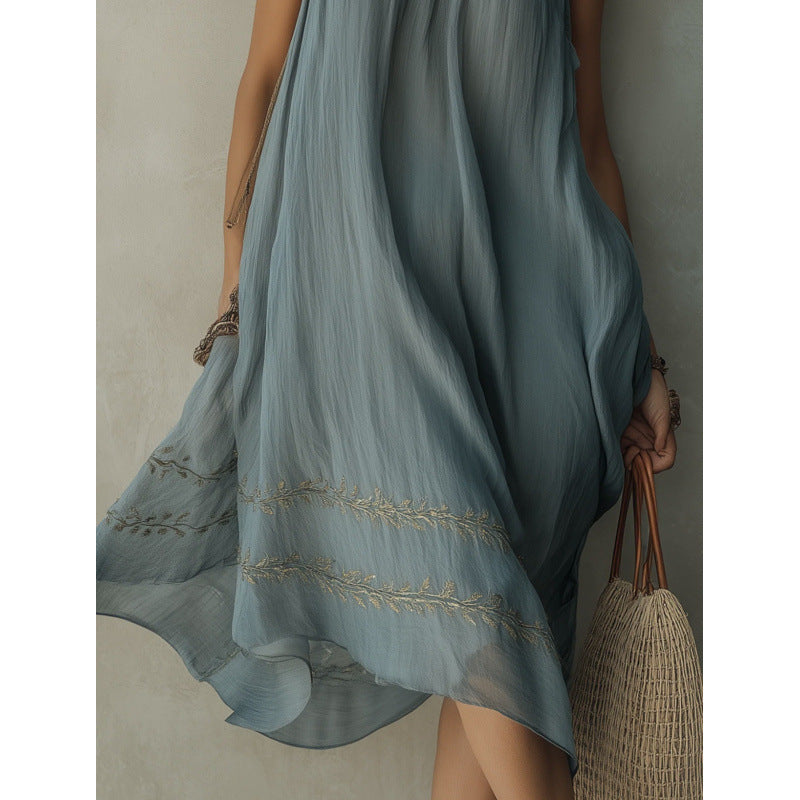 Ärmelloses Midikleid mit Spitze und Bindeband