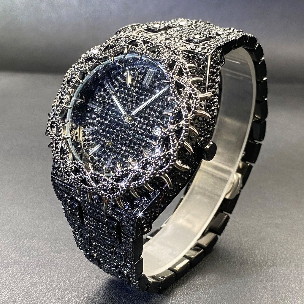 Männer-Armbanduhr mit grünen Zirkon-Einlagen