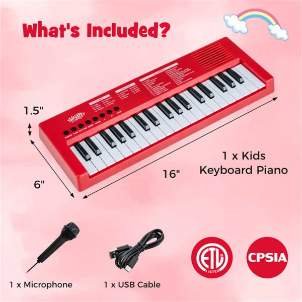 Rotes Kinder Keyboard mit Mikrofon, 37 Tasten