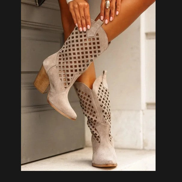 Over-the-Knee Stiefel mit Mesh-Ausschnitt – Bild 5 | LuxeStyle