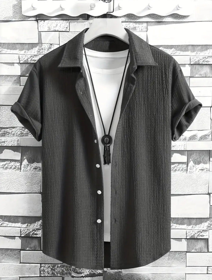 Kurzärmliges Herren-Shirt in einfarbigem Design – Bild 3 | LuxeStyle