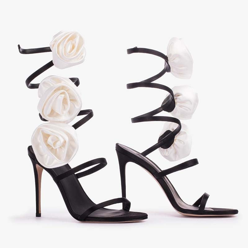 Satin-Sandalen mit Stilettoabsatz & Blumen – Bild 8 | LuxeStyle