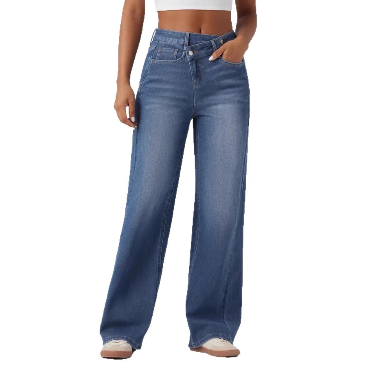 Asymmetrische Low-Rise Jeans mit Knopfleiste
