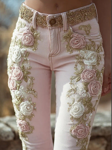 Retro-Hose mit Stickerei und Print