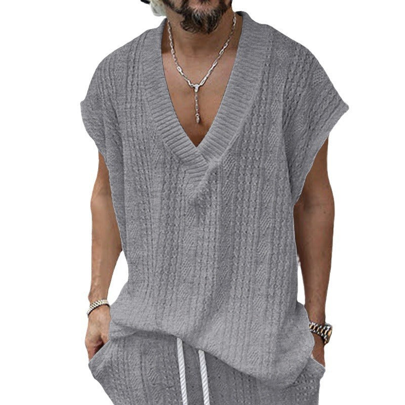 Ärmelloses Jacquard V-Shirt für Herren