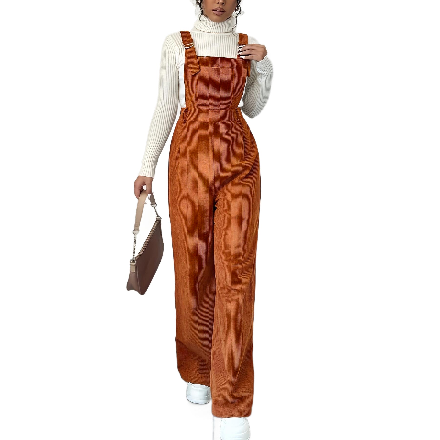 Corduroy Loose Straight Bib Pants Damen