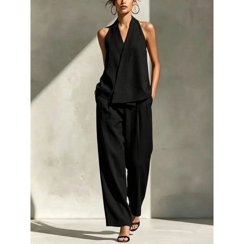 Halter V-Neck Blazer Top & High Waist Hose Set