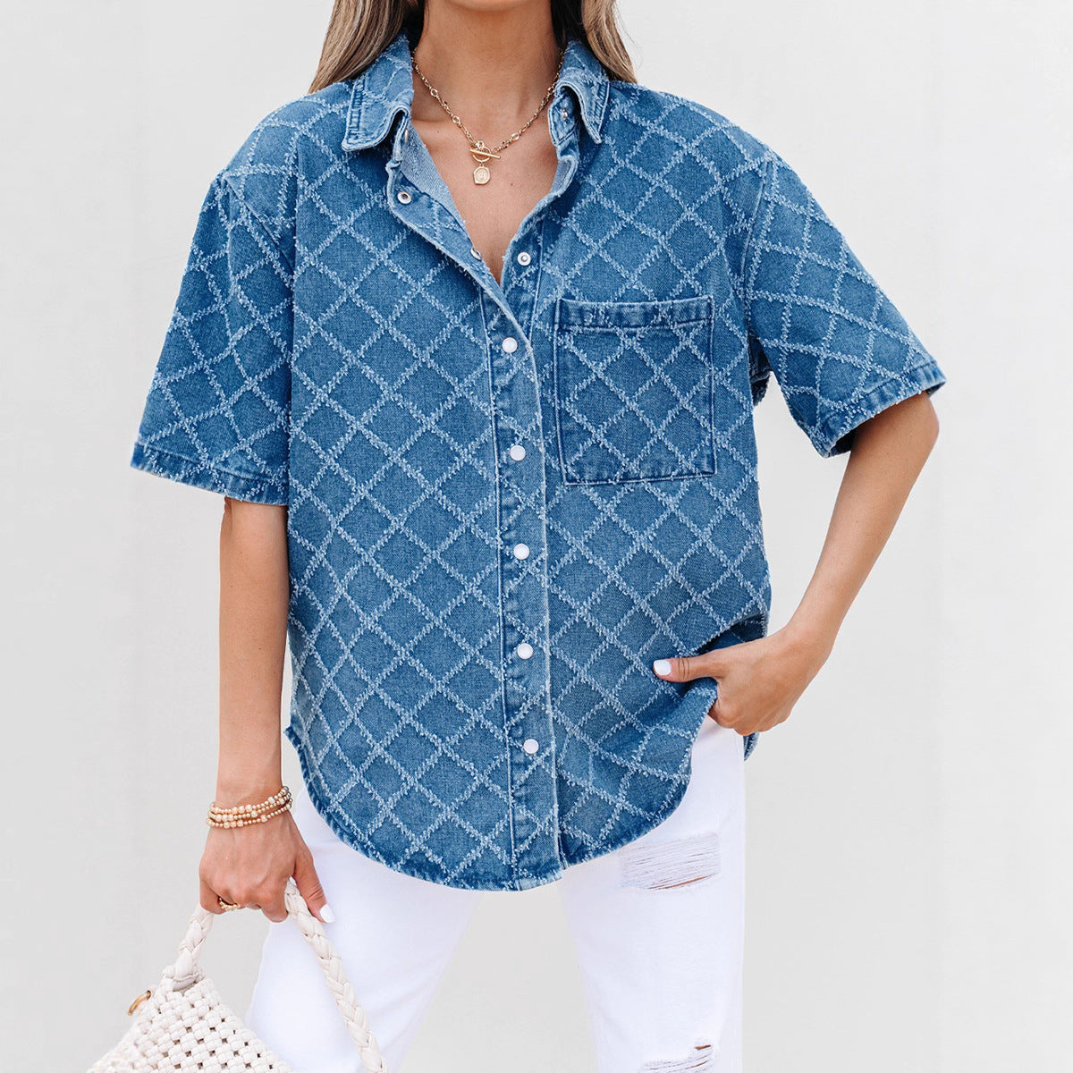 Kariertes Denim-Hemd im Vintage-Stil | LuxeStyle