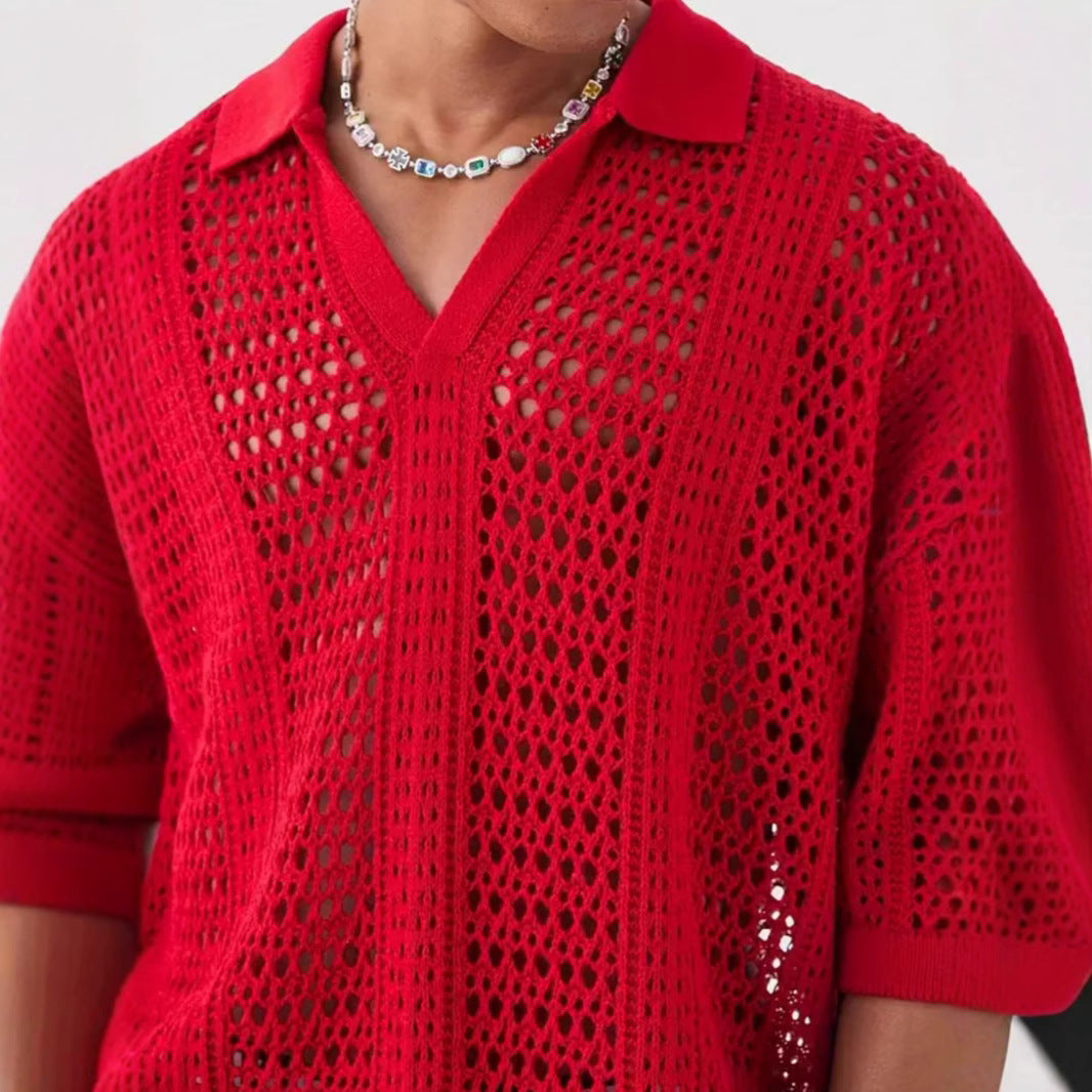 Polo-Shirt mit Netzstruktur und kurzen Ärmeln – Bild 2 | LuxeStyle