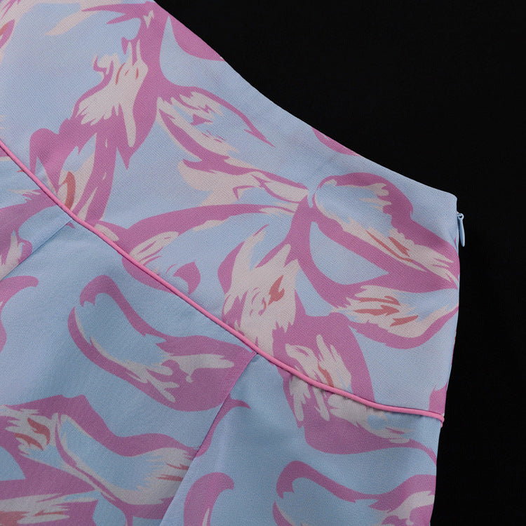 Abstrakter Print Crop-Top & Midi-Rock Set