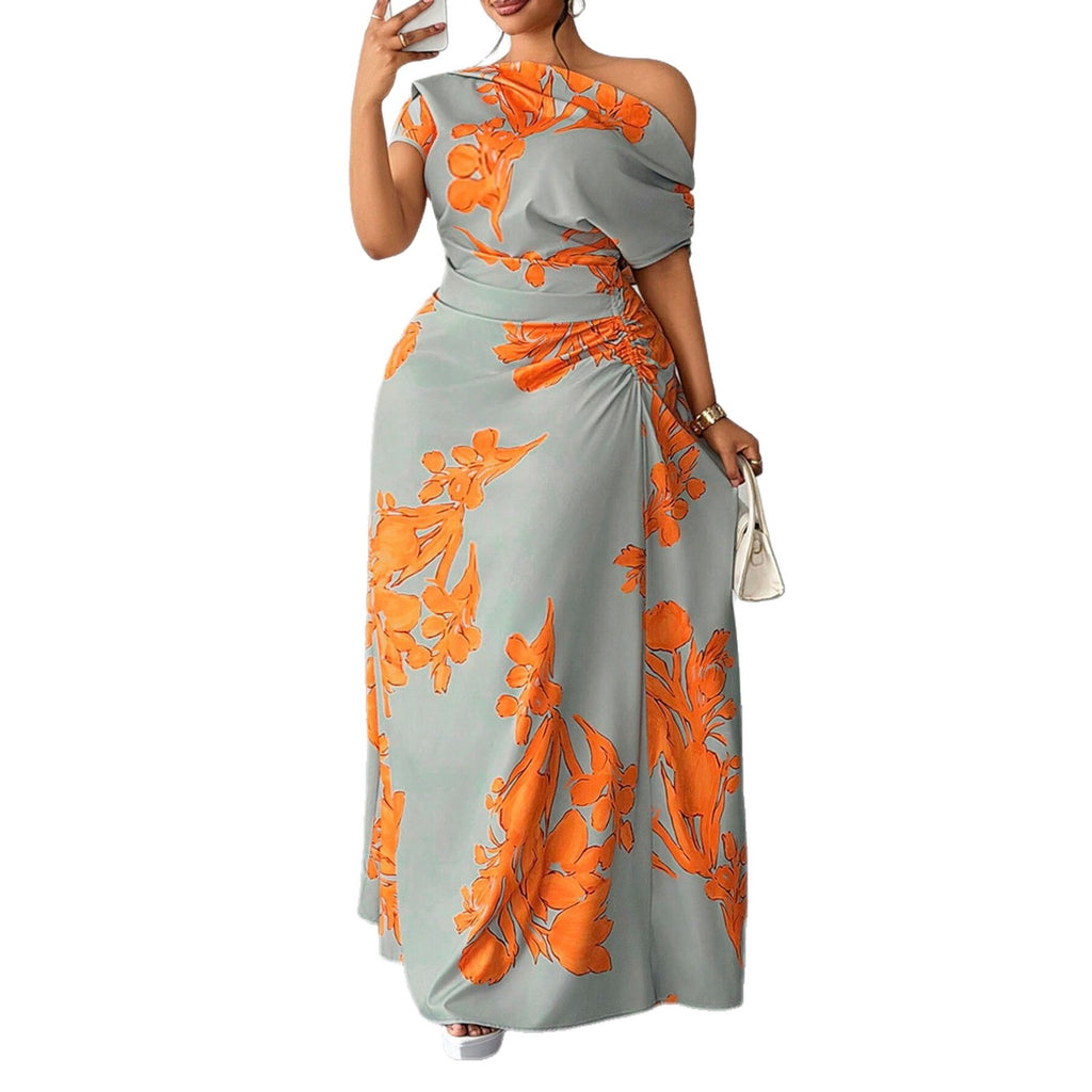 Elegantes Off-Shoulder A-Linien Kleid mit Print
