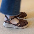 Keilsandalen aus Leinen mit Lederfutter