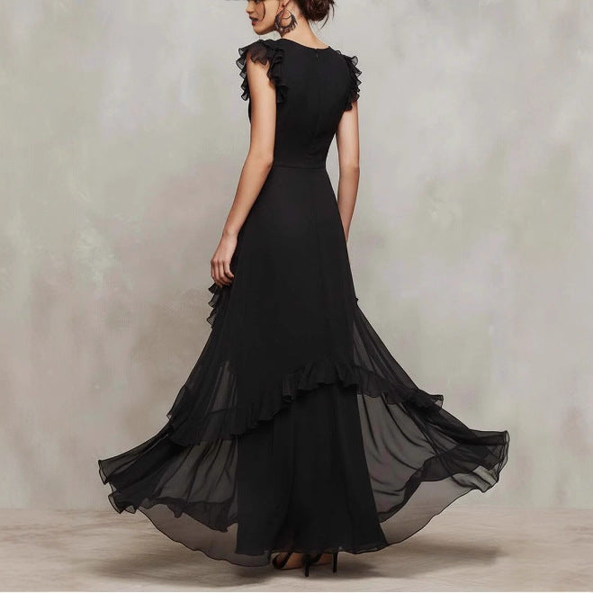 Asymmetrisches langes Kleid mit Bischofsärmeln – Bild 4 | LuxeStyle