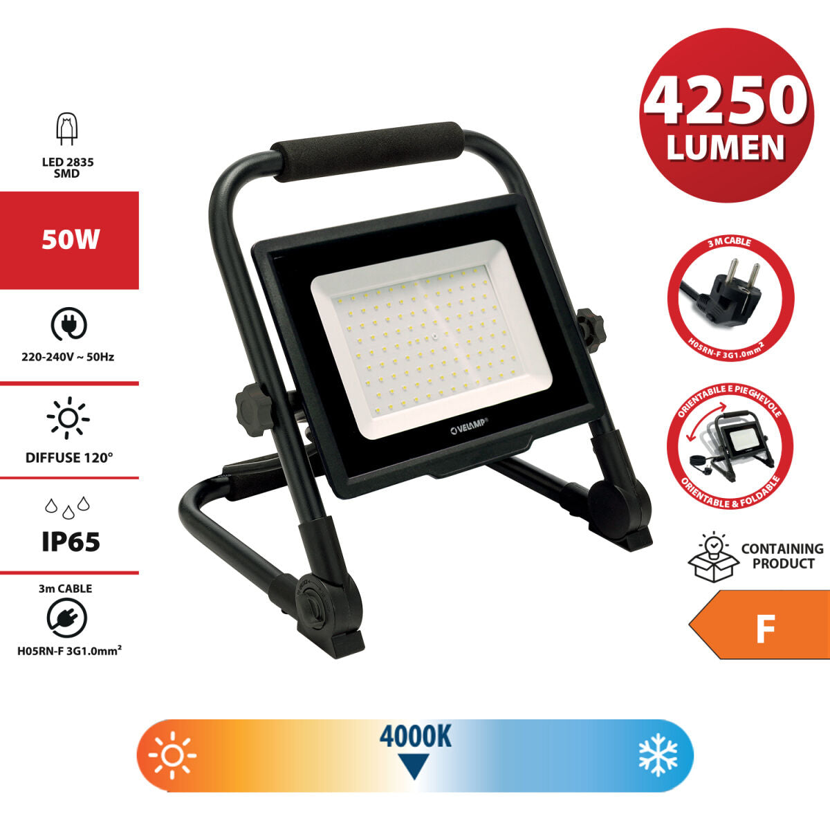 LED-Strahler Velamp 100 W 4000 K 8500 Lm