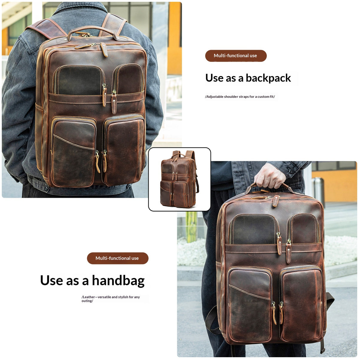 Crazy Horse Leder Rucksack für Business Travel – Bild 3 | LuxeStyle