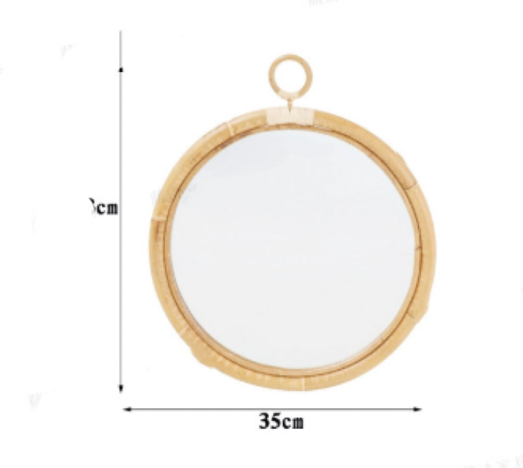 Rundes Vintage-Rattan-Make-Up-Spiegel