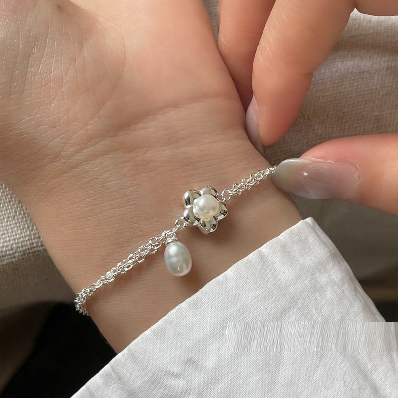 S925 Sterling Silber Perlenblumen Armband – Bild 5 | LuxeStyle
