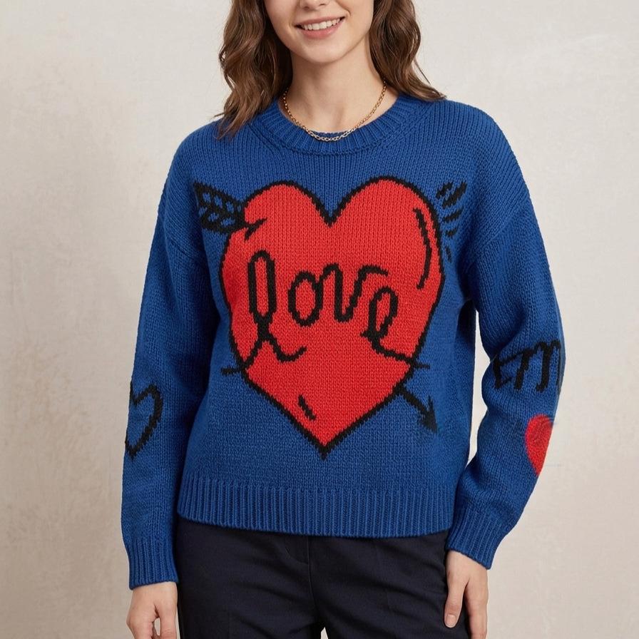 Herzgemusterter Strickpullover für Damen – Bild 2 | LuxeStyle