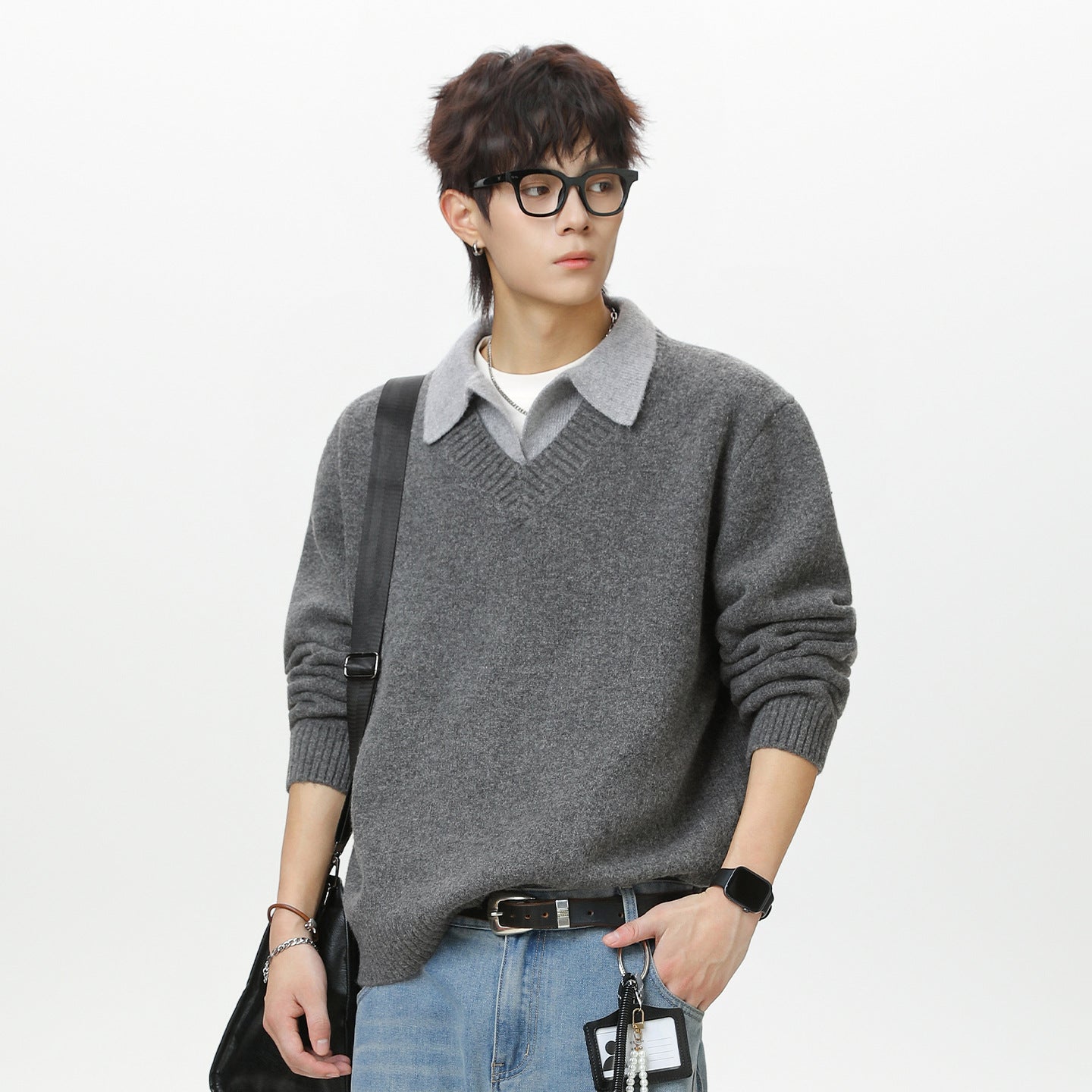 Old-Money-Stil V-Ausschnitt Sweaterjacke
