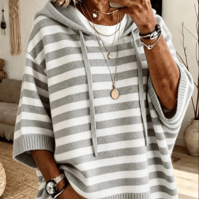 Hoodie Strickpullover mit Kordelzug